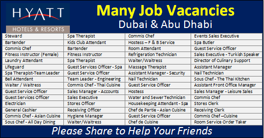 Hyatt Careers & Jobs in Dubai UAE February 2020.Apply Now